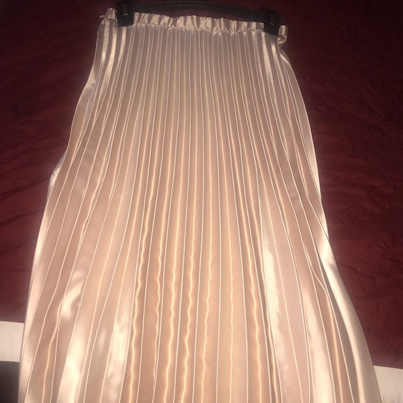 Beige Satin Pleated Skirt - Picture 2 of 4